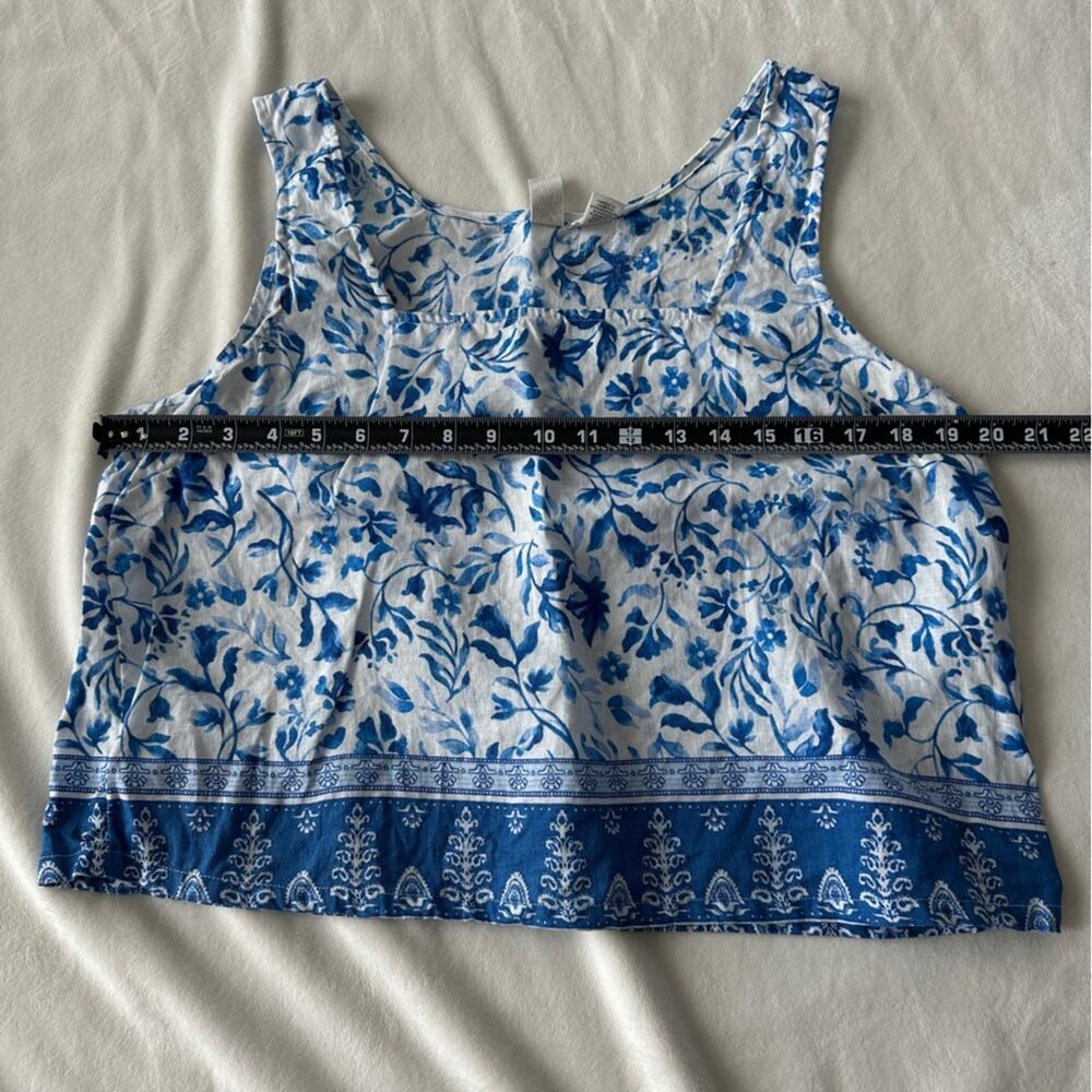Joie Blue White Floral Linen Sleeveless Top Women’s Large 100% Linen - Picture 4 of 6